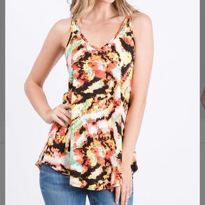 Black & Mint Tie-Dye V-Neck Tank, M
